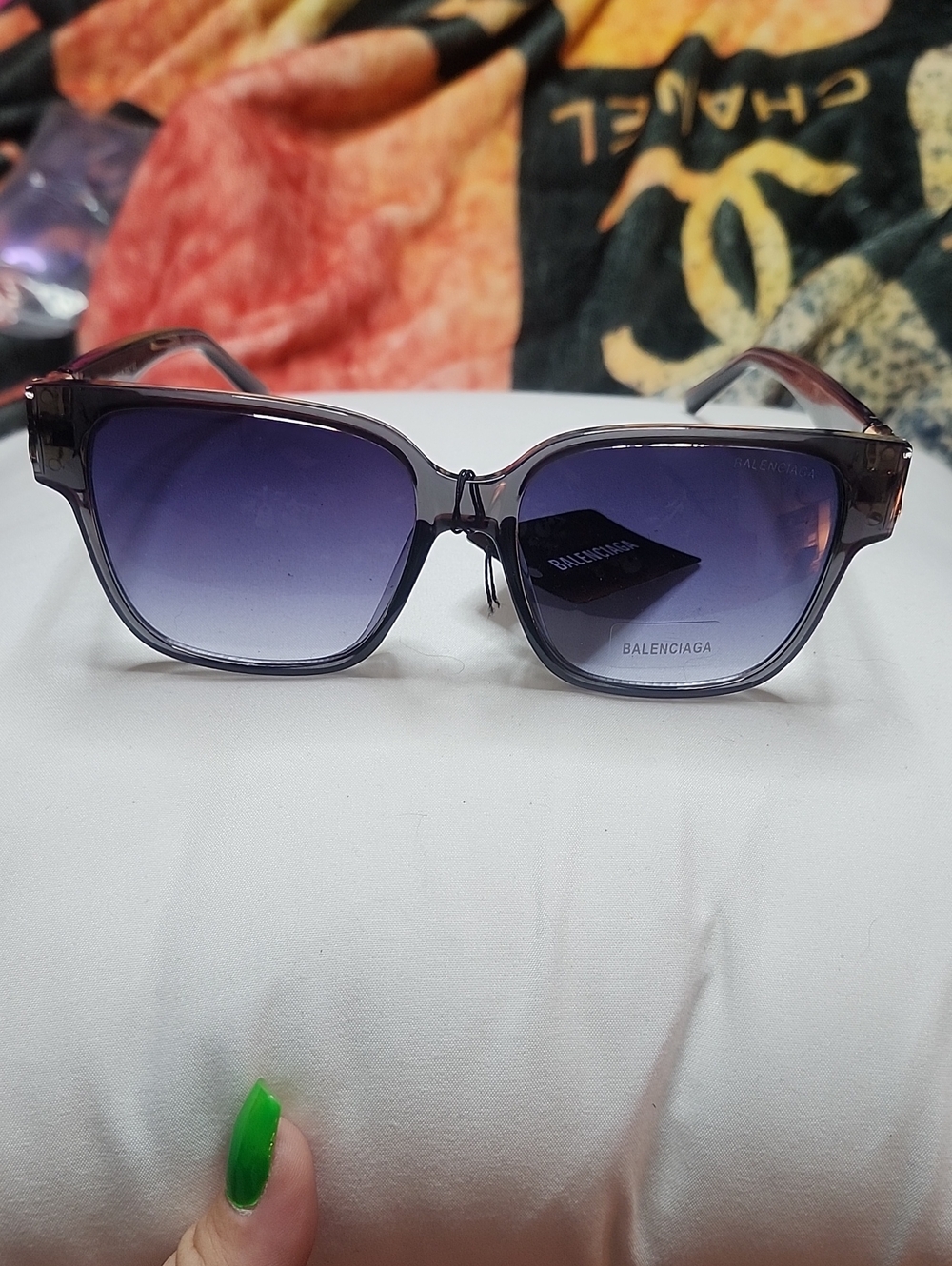 Fashion Purple Gradient Square Sunglasses with Transparent Frame